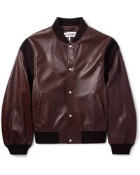 Loewe - Logo-Debossed Ribbed-Knit Trimmed Leather Bomber Jacket - Lyst