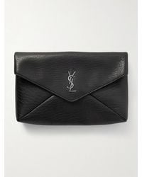 Saint Laurent - Logo-Embellished Full-Grain Leather Pouch - Lyst
