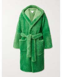 Bottega Veneta Belted Hooded Shearling Coat - Green
