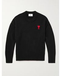 Ami Paris - Adc Logo-embroidered Cotton And Merino Wool-blend Sweater - Lyst