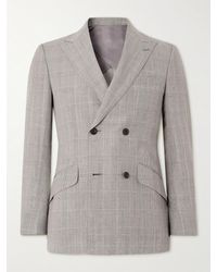 Kingsman - Slim-fit Double-breasted Checked Linen And Wool-blend Suit Jacket - Lyst