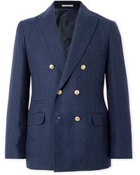 Brunello Cucinelli - Slim-Fit Double-Breasted Linen, Silk, Wool And Cotton-Blend Suit Jacket - Lyst