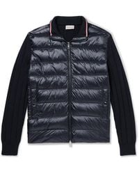 Moncler - Logo-appliquéd Ribbed Cotton And Quilted Shell Down Cardigan - Lyst