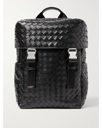 Bottega Veneta - Flap Intrecciato Leather And Mesh Backpack - Lyst