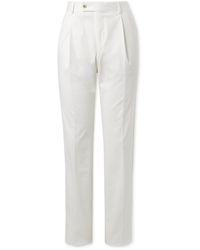 Caruso - Straight-leg Pleated Cotton-blend Trousers - Lyst
