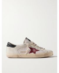 Golden Goose - Superstar Distressed Suede-trimmed Leather And Mesh Sneakers - Lyst