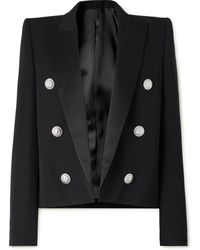 Balmain - Spencer Slim-Fit Satin-Trimmed Grain De Poudre Wool Blazer - Lyst