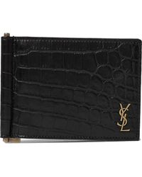 Saint Laurent - Logo-appliquéd Croc-effect Leather Billfold Wallet With Money Clip - Lyst