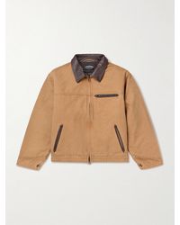 FRIZMWORKS - Leather-Trimmed Distressed Cotton-Canvas Jacket - Lyst