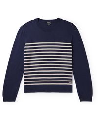A.P.C. - Matthew Striped Logo-embroidered Cashmere And Cotton-blend Sweater - Lyst