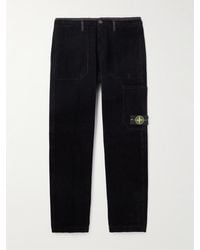 Stone Island - Straight-Leg Logo-Appliquéd Shell-Trimmed Garment-Dyed Cotton-Corduroy Trousers - Lyst