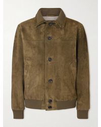 Loro Piana - Ribbed Knit-trimmed Suede Bomber Jacket - Lyst
