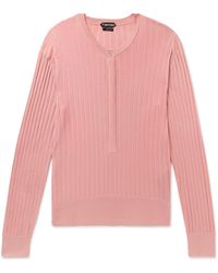 Tom Ford - Slim-Fit Ribbed Silk-Blend Henley Sweater - Lyst