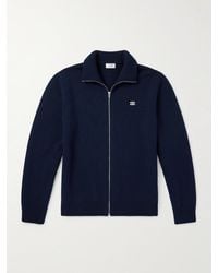 Celine - Logo-Embroidered Wool And Cashmere-Blend Zip-Up Cardigan - Lyst