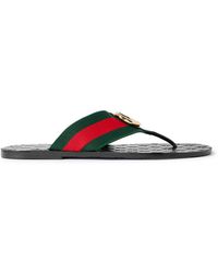 Gucci - Riviera Logo-Embellished Striped Webbing-Trimmed Leather Sandals - Lyst