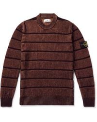 Stone Island - Logo-appliquéd Striped Ribbed Wool-blend Sweater - Lyst