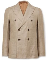 Caruso - Slim-Fit Double-Breasted Linen And Wool-Blend Blazer - Lyst