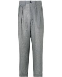 Beams Plus - Straight-leg Pleated Checked Linen And Cupro-blend Trousers - Lyst