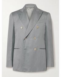 Caruso - Slim-fit Double-breasted Silk And Linen-blend Blazer - Lyst