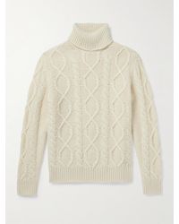 Anderson & Sheppard - Aran Cable-knit Wool And Cashmere-blend Rollneck Sweater - Lyst