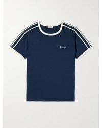 Celine - Logo-embroidered Cotton-jersey T-shirt - Lyst