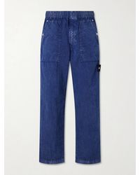 Stone Island - Denim Straight-Leg Logo-Appliquéd Crinkled-Shell Trousers - Lyst