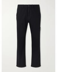 Stone Island - Logo-Appliquéd Straight-Leg Herringbone Cotton Trousers - Lyst