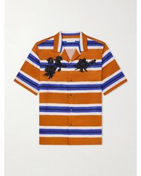 Dries Van Noten - Carltone Camp-Collar Striped Embellished Satin Shirt - Lyst
