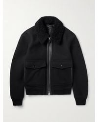 Tom Ford - Shearling And Leather-trimmed Wool-blend Bomber Jacket - Lyst