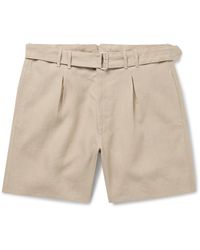 STÒFFA - Wide-leg Belted Pleated Linen Shorts - Lyst