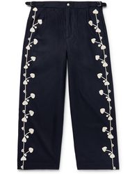 Bode - Snowdrop Straight-Leg Appliquéd Herringbone Wool-Blend Trousers - Lyst