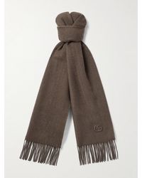 Gucci - Fringed Logo-Appliquéd Leather-Trimmed Cashmere Scarf - Lyst
