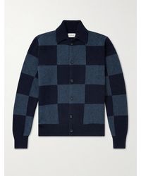 Oliver Spencer - Britten Checked Ribbed Wool-jacquard Cardigan - Lyst
