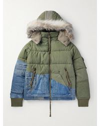 Greg Lauren - Faux Fur-Trimmed Quilted Cotton-Blend Twill And Denim Hooded Jacket - Lyst