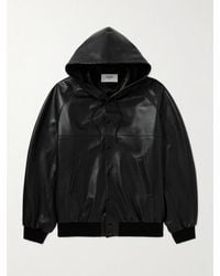 Celine - Logo-Embossed Full-Grain Leather Hooded Bomber Jacket - Lyst