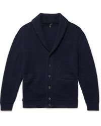 Dunhill - Shawl-collar Suede-trimmed Ribbed Merino Wool Cardigan - Lyst