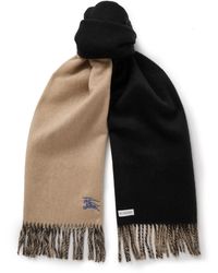 Burberry - Reversible Logo-embroidered Fringed Cashmere Scarf - Lyst