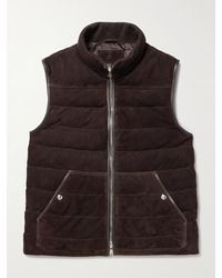 MR P. - Leather-Trimmed Padded Quilted Suede Gilet - Lyst
