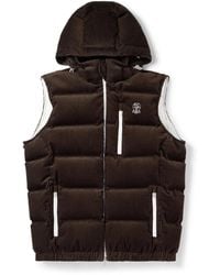 Brunello Cucinelli - Logo-Embroidered Quilted Padded Cotton-Corduroy Hooded Down Gilet - Lyst