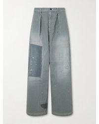 Kapital - Liberty Hicoree Fatigue Wide-Leg Striped Distressed Patchwork Cotton-Twill Trousers - Lyst