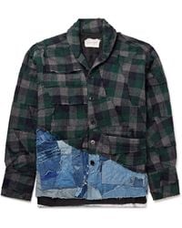 Greg Lauren - Patchwork Checked Cotton-flannel And Distressed Denim Overshirt - Lyst