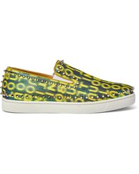 Christian Louboutin - Pik Boat Spiked Glittered Logo-print Canvas Slip-on Sneakers - Lyst