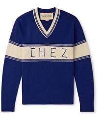 Valentino Garavani - Embroidered Striped Virgin Wool And Cotton-Blend Sweater - Lyst