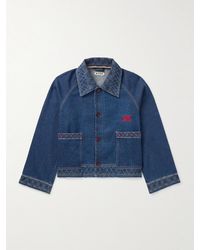 Bode - Cropped Embroidered Denim Jacket - Lyst