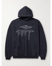 Balenciaga - Oversized Distressed Logo-print Cotton-jersey Hoodie - Lyst