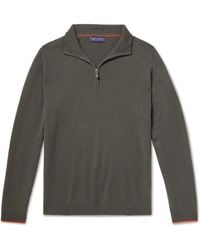N.Peal Cashmere - Stanley Tucci Leather-Trimmed Half-Zip Sweater - Lyst