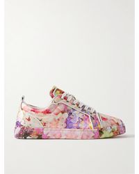 Christian Louboutin - Louis Junior Orlato Leather-trimmed Floral-print Satin-crepe Sneakers - Lyst