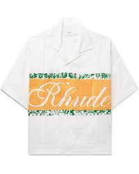 Rhude - Convertible-collar Pleated Logo-print Linen Shirt - Lyst