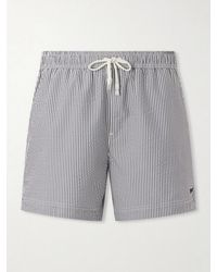 ZEGNA - Straight-leg Mid-length Striped Seersucker Swim Shorts - Lyst