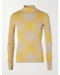 Burberry - Checked Ribbed Wool-blend Rollneck Sweater - Lyst